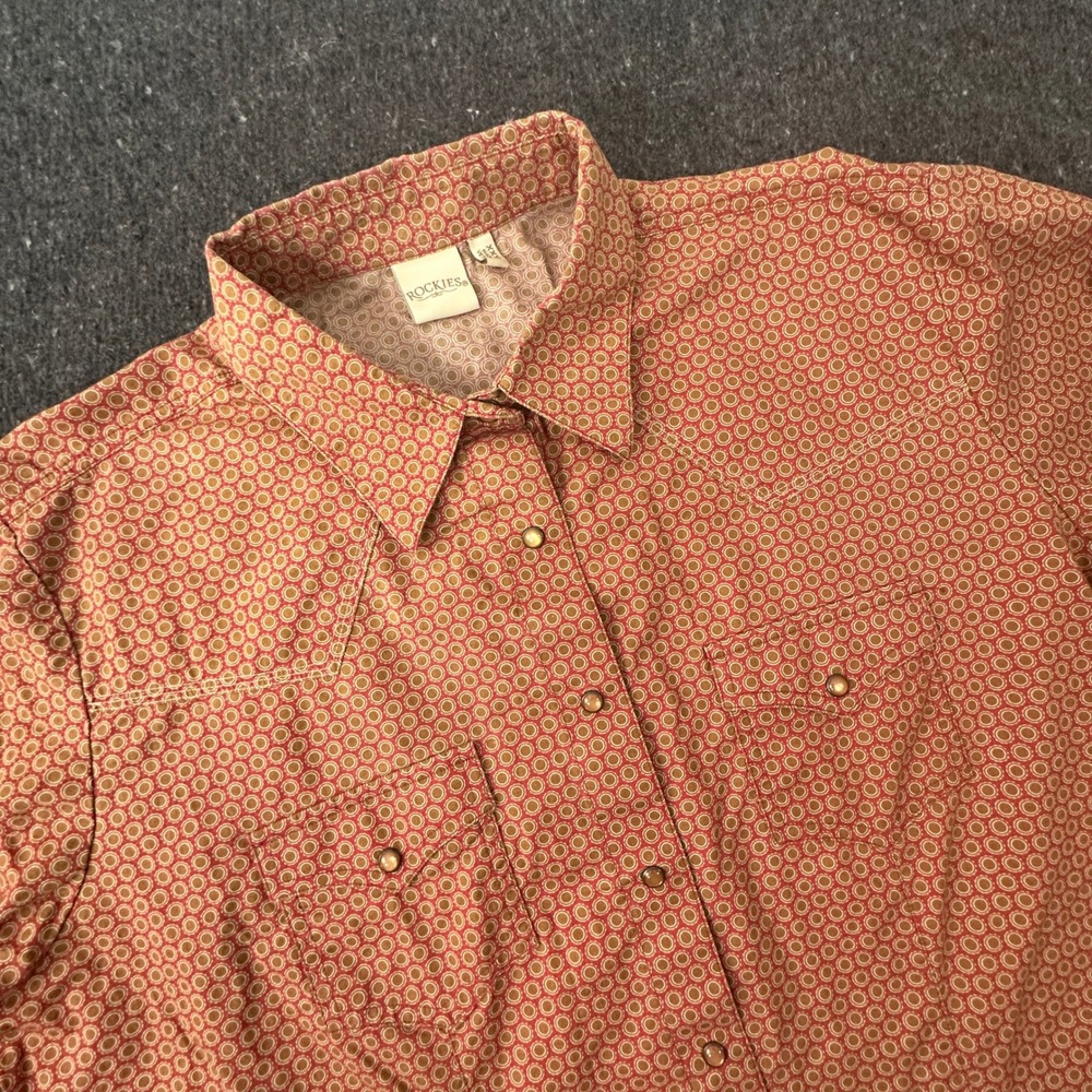 Rockies Western Snap Shirt Women 3XL Orange Geometric Pearl Snap Cowgirl